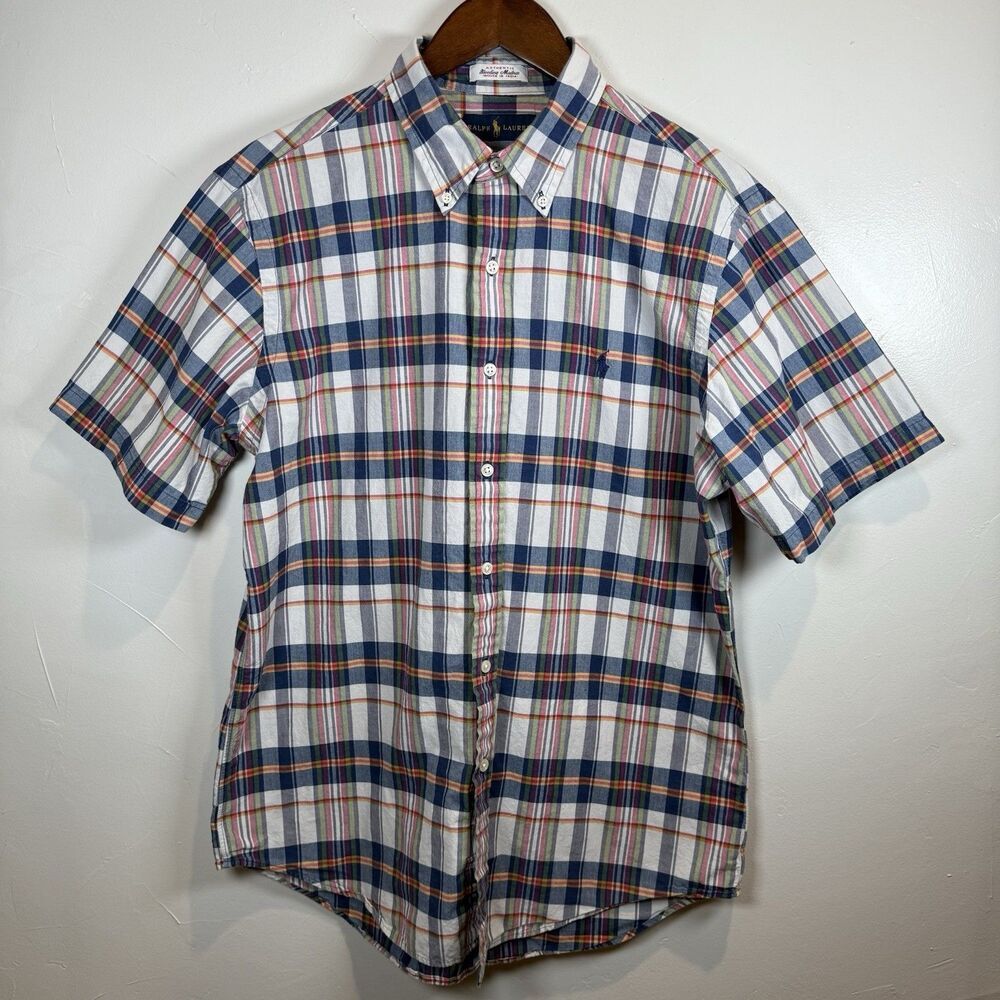 Ralph Lauren Bleeding Madras Plaid Short Sleeve Shirt Size Large Preppy